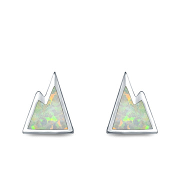 Mountain Stud Earrings Lab Created White Opal 925 Sterling Silver